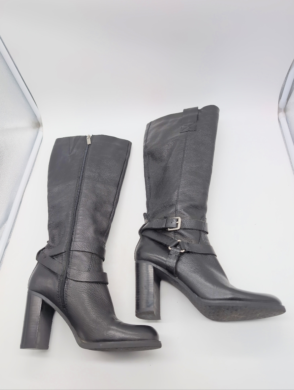 Bandolino Sz 7.5 BD AISEL Women's Black Leather Heeled Boots
